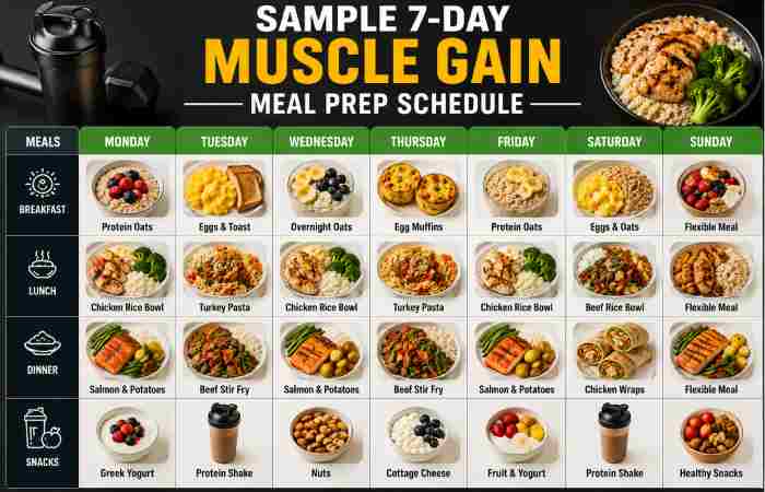 Sample 7-Day Muscle Gain Meal Prep Schedule